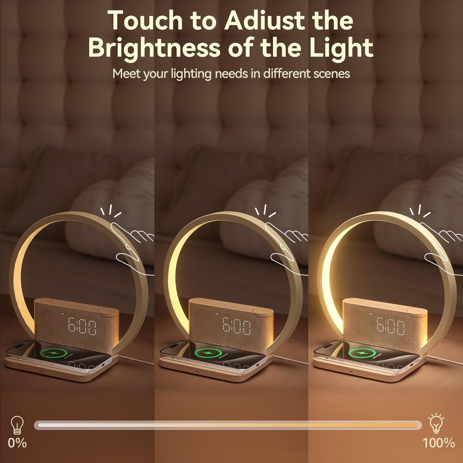 Sunrise Alarm Clock with Wireless Charging, 10W Qi Fast Charging, White Noise Machine, 3-Level Dimmable Light & Dual Alarms for Heavy Sleepers in Bedroom