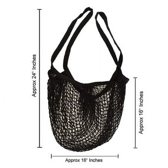 Reusable Long Handle Grocery Bags, Fruit and Vegetable Shoulder Bag, Washable Cotton Mesh String Organizer Shopping Handbags