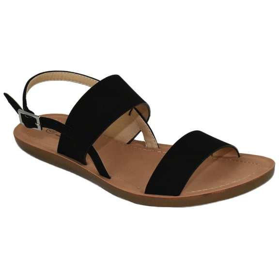Soda Shoes Women Flat Sandals Buckle Ankle Double Straps Member-S Black 5.5