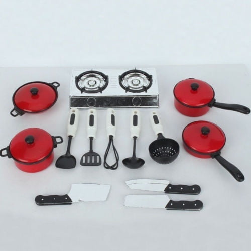 1Set Kids Play House Toy Kitchen Utensils Pots Pans Cooking Food Dishes Cookware 