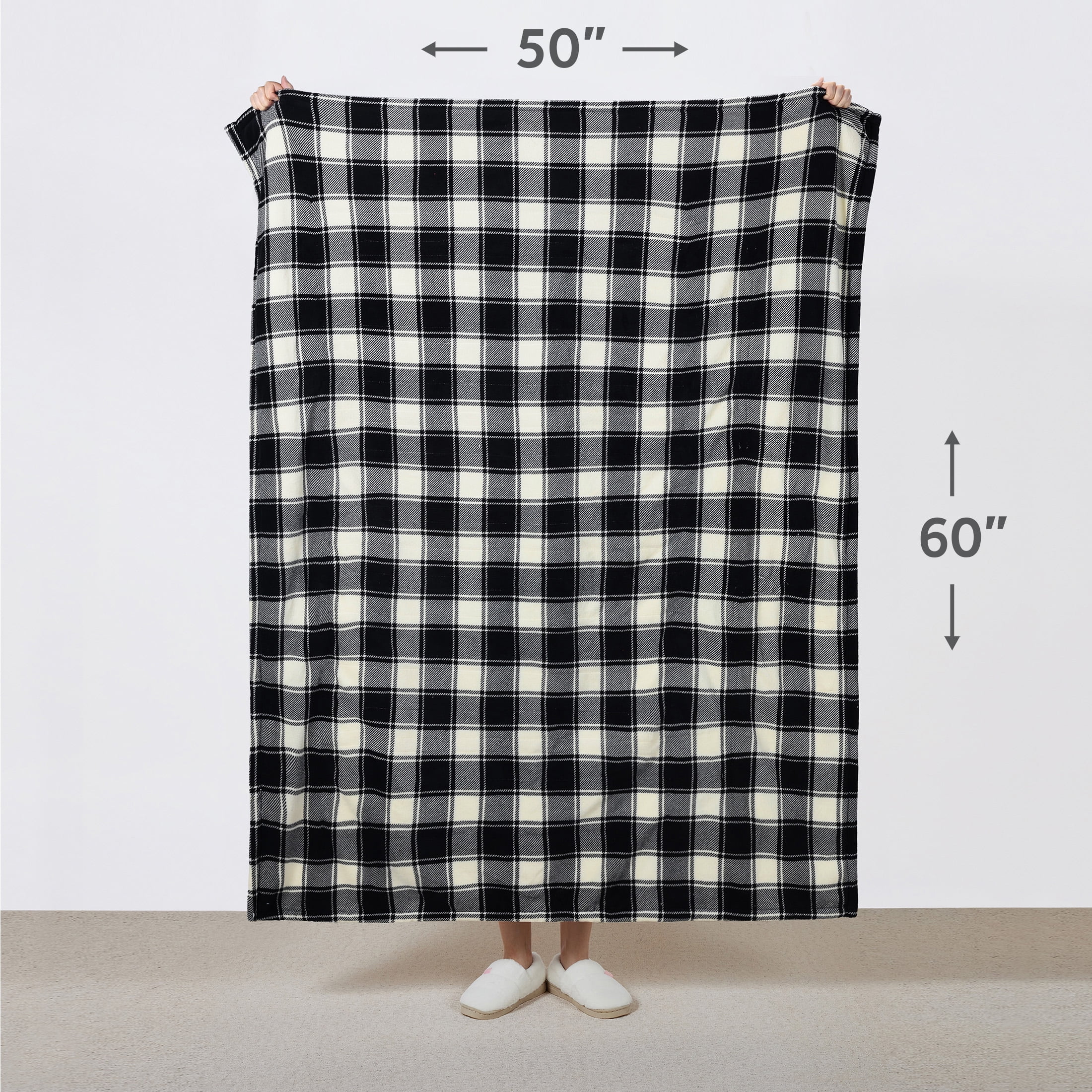 Sunbeam Throw White & Black Buffalo Plaid Microplush Sherpa