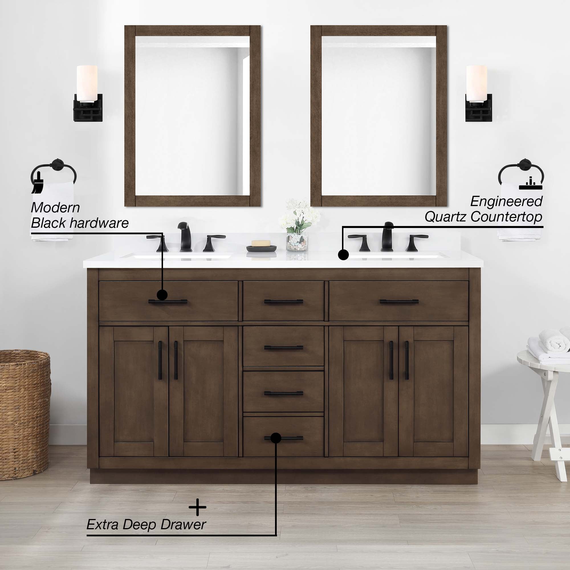 Ove Decors Bailey 60 W x 22" D Freestanding Bathroom Vanity with Double Sink, Almond Latte