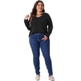 thumbnail image 3 of Unique Bargains Women' Plus V Neck Long Sleeve Cutout Front Basic Blouse 1X Black, 3 of 6
