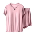 thumbnail image 1 of Birdeem Blouse pour Femme Unie Décontractée Mode Col Rond Régulière Manches Courtes Tenue de Nuit Hauts Ensembles, 1 of 12