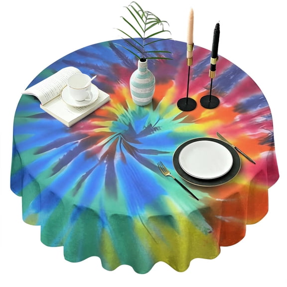Colorful Tie Dye Pattern Round Tablecloth 60"x60",Wrinkle Wipeable Table Cloth for Kitchen Dining Room Picnic Patio Party