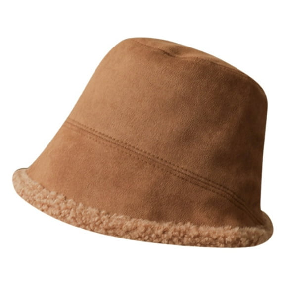 Riforla Reversible Suede Bucket Hat for Women Fall Winter Thick Lamb Warm Fisherman Hat Versatile Womens Hats Brown