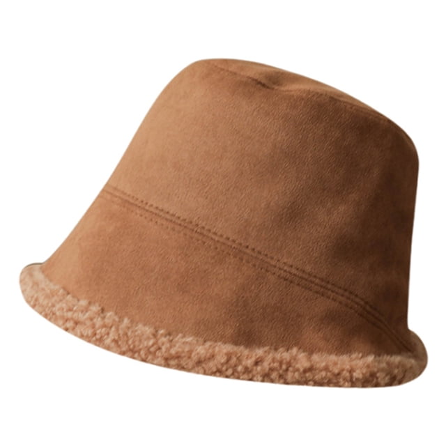 Aocisk Chapeau Bob d'Hiver Réversible en Suède pour Femmes, Doublé Chaud, Style Pêcheur, avec Isolation Épaisse, Brun, Taille Unique