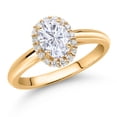 thumbnail image 2 of Gem Stone King 10K Yellow Gold White Moissanite and White Lab Grown Diamond Halo Engagement Ring for Women (1.03 Cttw, Oval 7X5MM, Size 6), 2 of 4