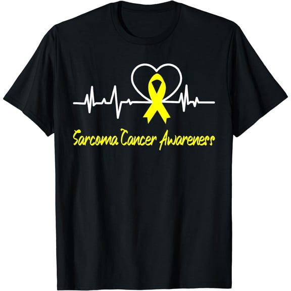 Sarcoma Cancer Awareness Heartbeat Support Yellow Ribbon T-Shirt