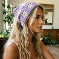 thumbnail image 2 of Multi-Color Floral Crochet Hollow Triangle Headscarf for Women, Lightweight Breathable Knit Tie Back Bandana, Boho Flower Turban Hair Wrap for Daily Travel Beach Outings, 2 of 4