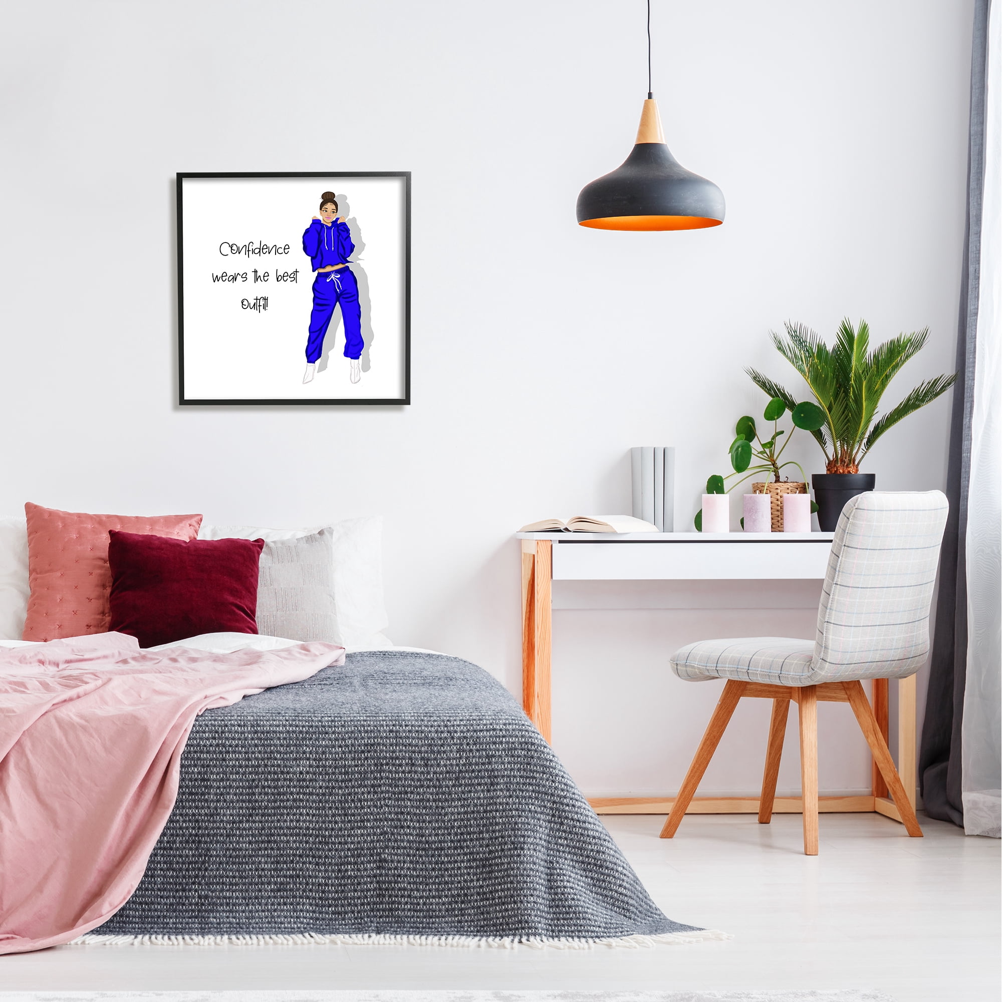 Stupell Industries Confidence Fashion Phrase Inspirational Painting Black Framed Art Print Wall Art, 24 x 24
