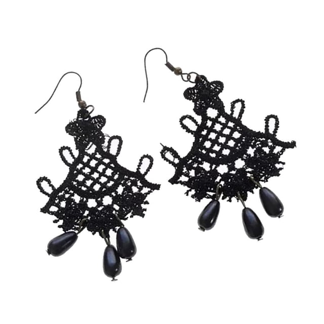Pendientes colgantes de encaje negro Zulema Floral Acrílico