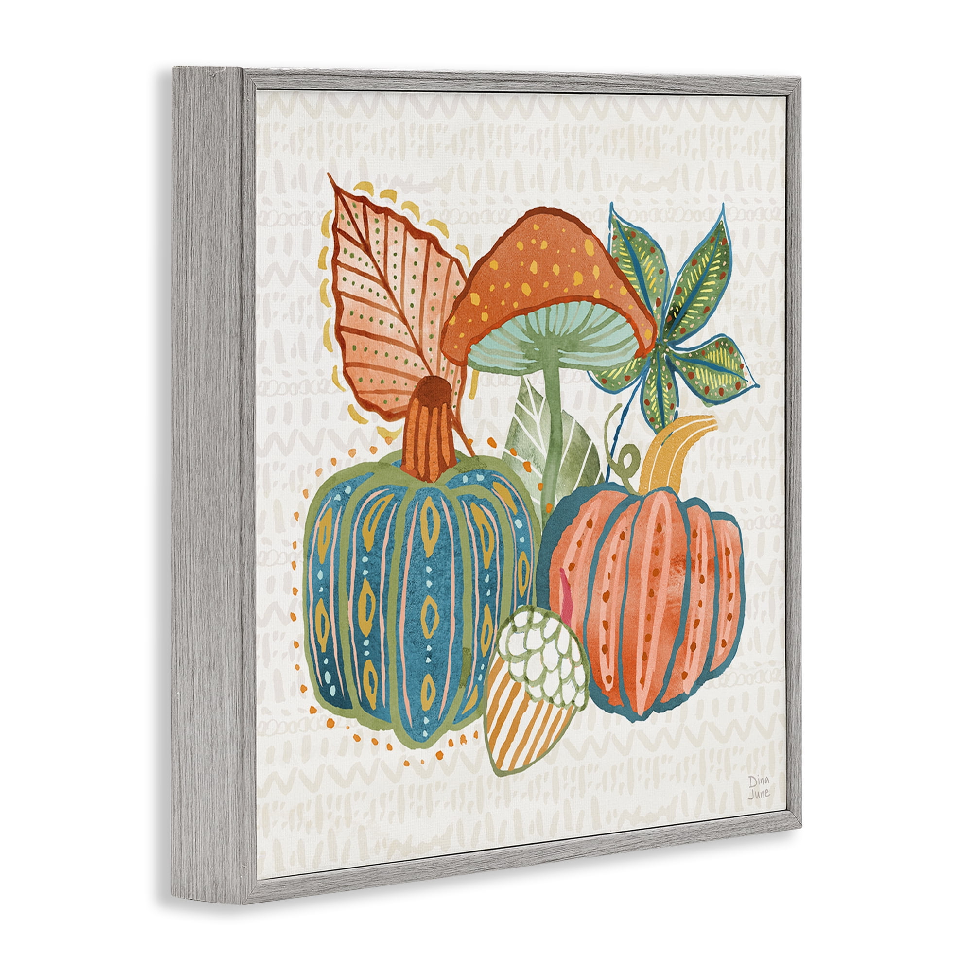 Stupell Industries Whimsical Harvest Gourds Holiday Painting Gray Framed Art Prints Wall Art, 24 x 24
