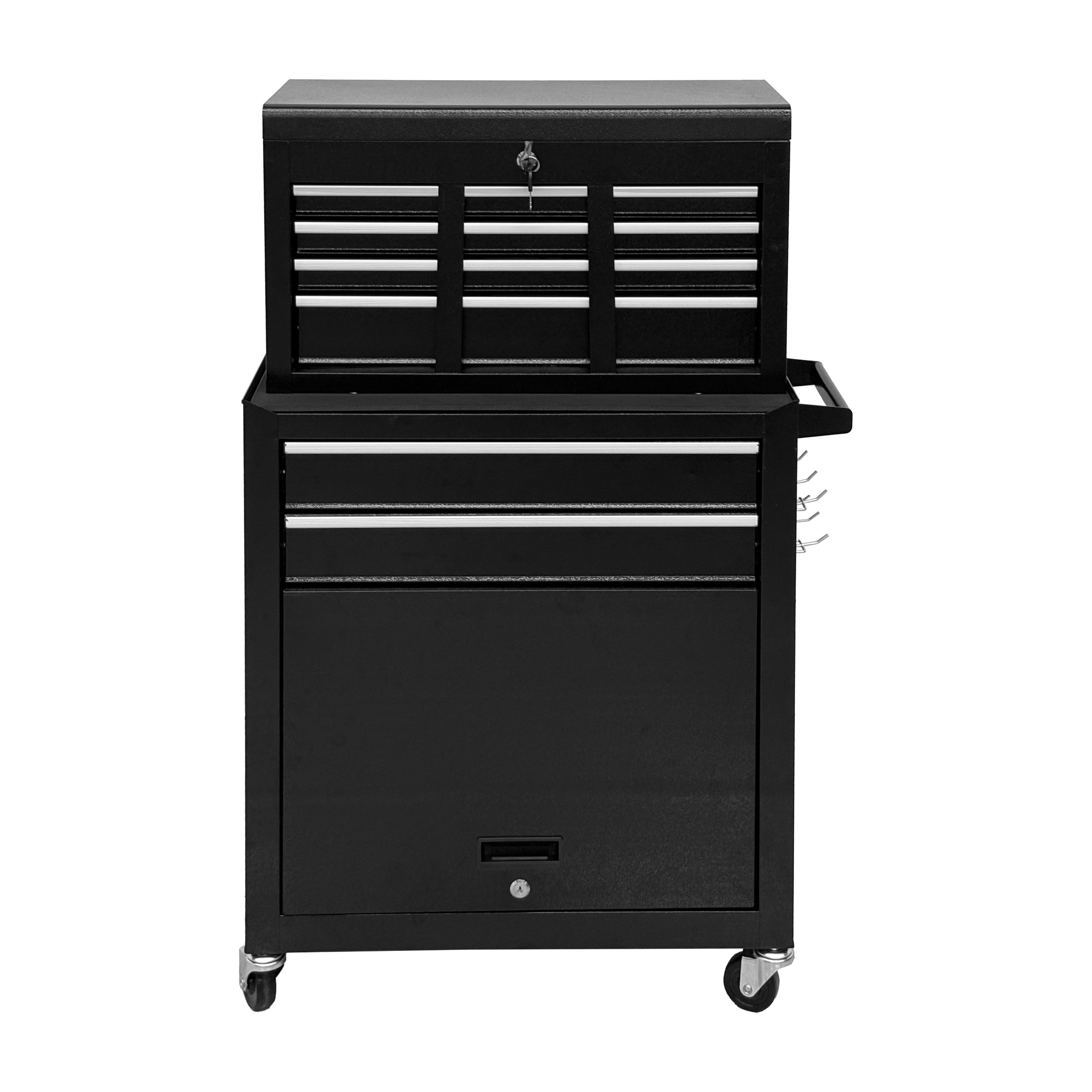 8 Drawer High‑Capacity Rolling Tool Chest, 2‑in‑1 Detachable Top Box,Metal Tool Storage Cabinet with Drawer Liners, Lockable Wheels & Side Hooks, Heavy‑Duty Tool Cart for Garage Workshop, Black