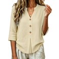 thumbnail image 7 of ZDNIXIAN Basic T Shirts for Women Casual Loose Button Down Shirts, Lightweight Solid Color Tunic Tops with Side Pocket for Daily Work Vacation Outfits, 7 of 7