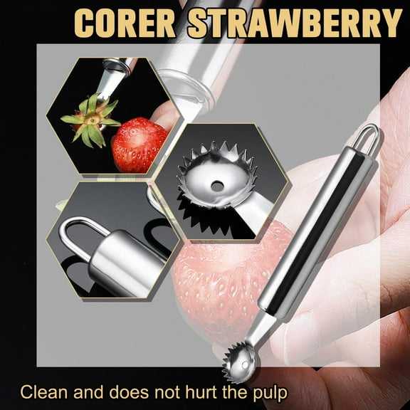 Ruifaya Stem remover (A) $ Stainless steel strawberry stem remover creative kitchen gadgets tomato cherry tomato vegetable fruit stem rem