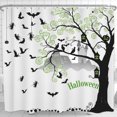 thumbnail image 1 of Whimsical Halloween Shower Curtain - Black & Green Tree Design with Bats -Lanterns, 1 of 4