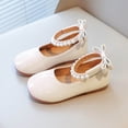 thumbnail image 2 of CUZIBR Toddler Kids Girls Dress Shoes Elegant Mary Jean Solid Color Pearl Bow Hook And Loop Ankle Strap Flat Sole Stylish Dressy Lightweight Wedding Party Princess Shoes,White,2-2.5 Years, 2 of 9