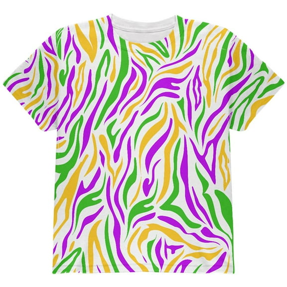 Mardi Gras Zebra Stripes Costume All Over Youth T Shirt Multi YXL