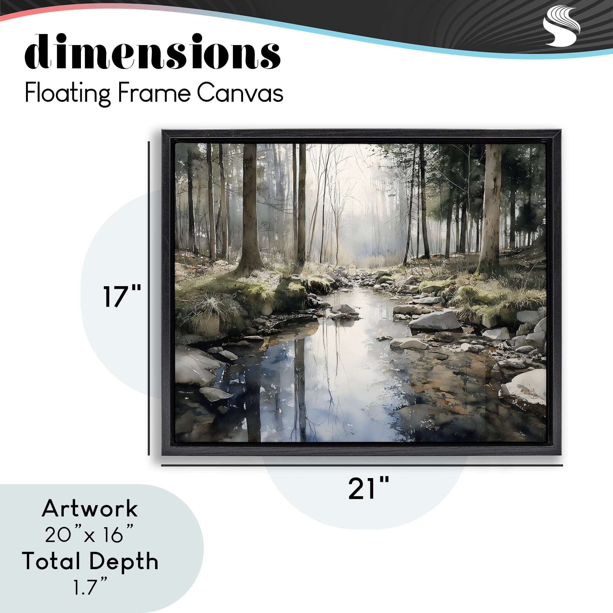 Stupell Industries Rock Creek in Morning Mist Black Framed Floater Canvas Wall Art, design by Franklyn Gregory