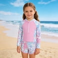thumbnail image 2 of Girls Rash Guard Two Piece Swimsuit Toddler Long Sleeve Bathing Suit with Zipper UPF 50+ Sun Protection 3-7Y (Multicolour1/4Y), 2 of 9