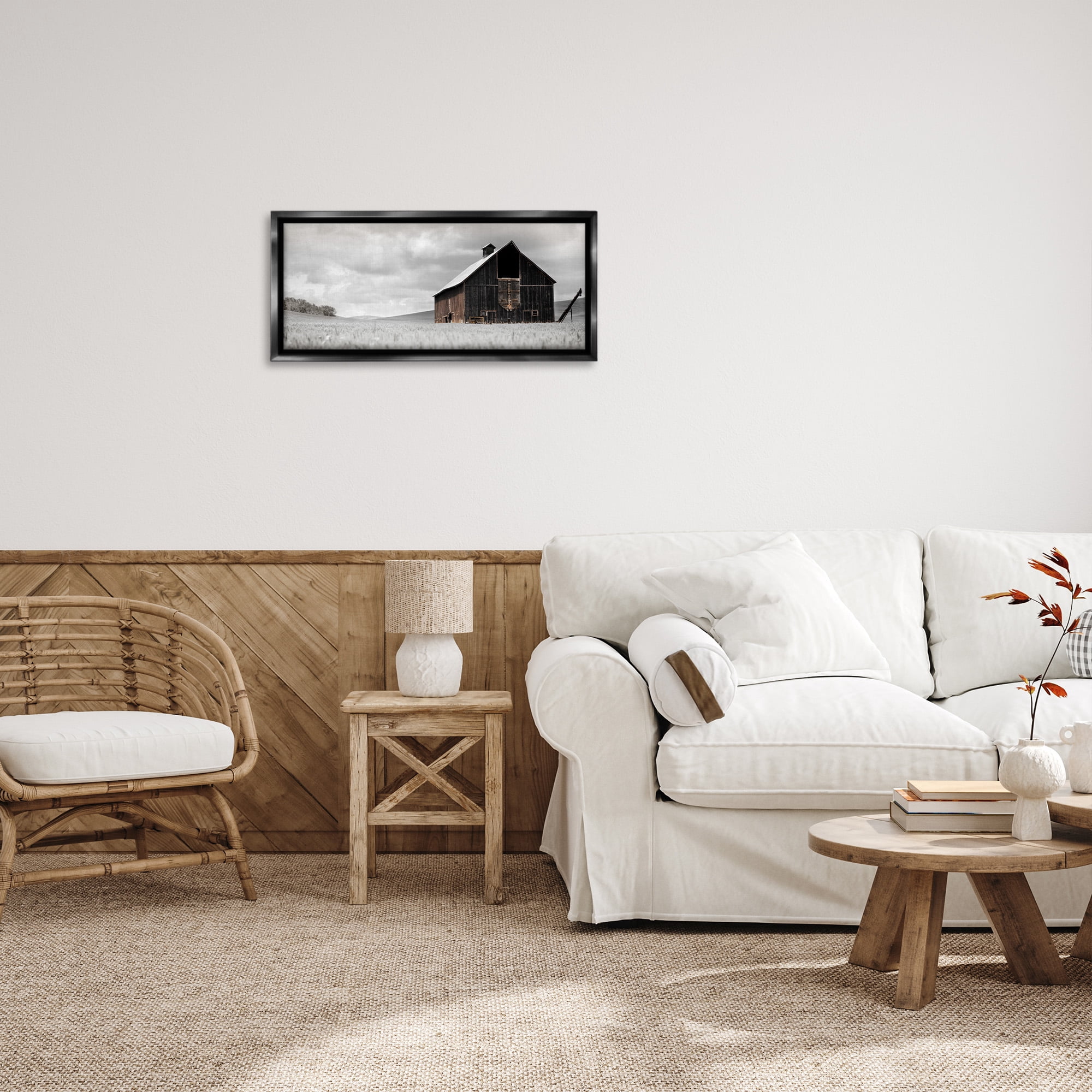 Stupell Industries Rustic Barn Scene Landscape Photography Black Floater Framed Canvas Art Print Wall Art, 25 x 11