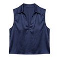 thumbnail image 5 of Women's Solid Color Satin Sleeveless Top with Deep V Neck and Turn Down Lapel Collar, Elegant Casual Blouse, for Summer Daily Wear or Office Outfits Navy, 5 of 5