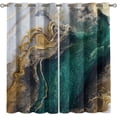 thumbnail image 2 of Emerald Green Fluid Marble Blackout Curtains, Luxurious White Gold Swirl Texture 3D Printed Drapes, Thermal Insulated Grommet Window Treatment For Living Room Bedroom 52"W x 90"L, 2 of 6