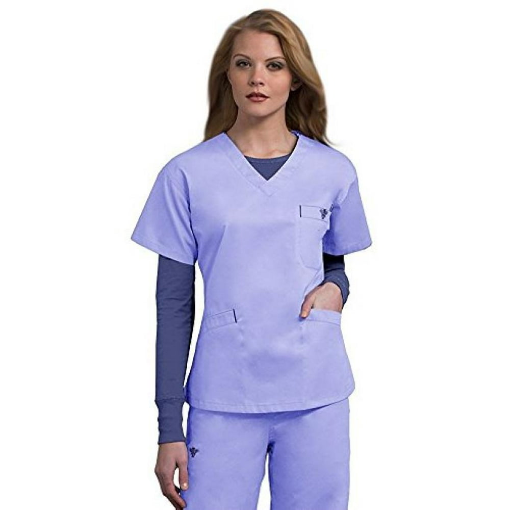 Med Couture Med Couture Women's Signature VNeck Scrub Top, Ceil/Navy, M