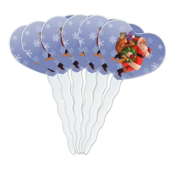 Christmas Holiday Here Comes Santa Heart Love Cupcake Picks Toppers Decoration Set of 6