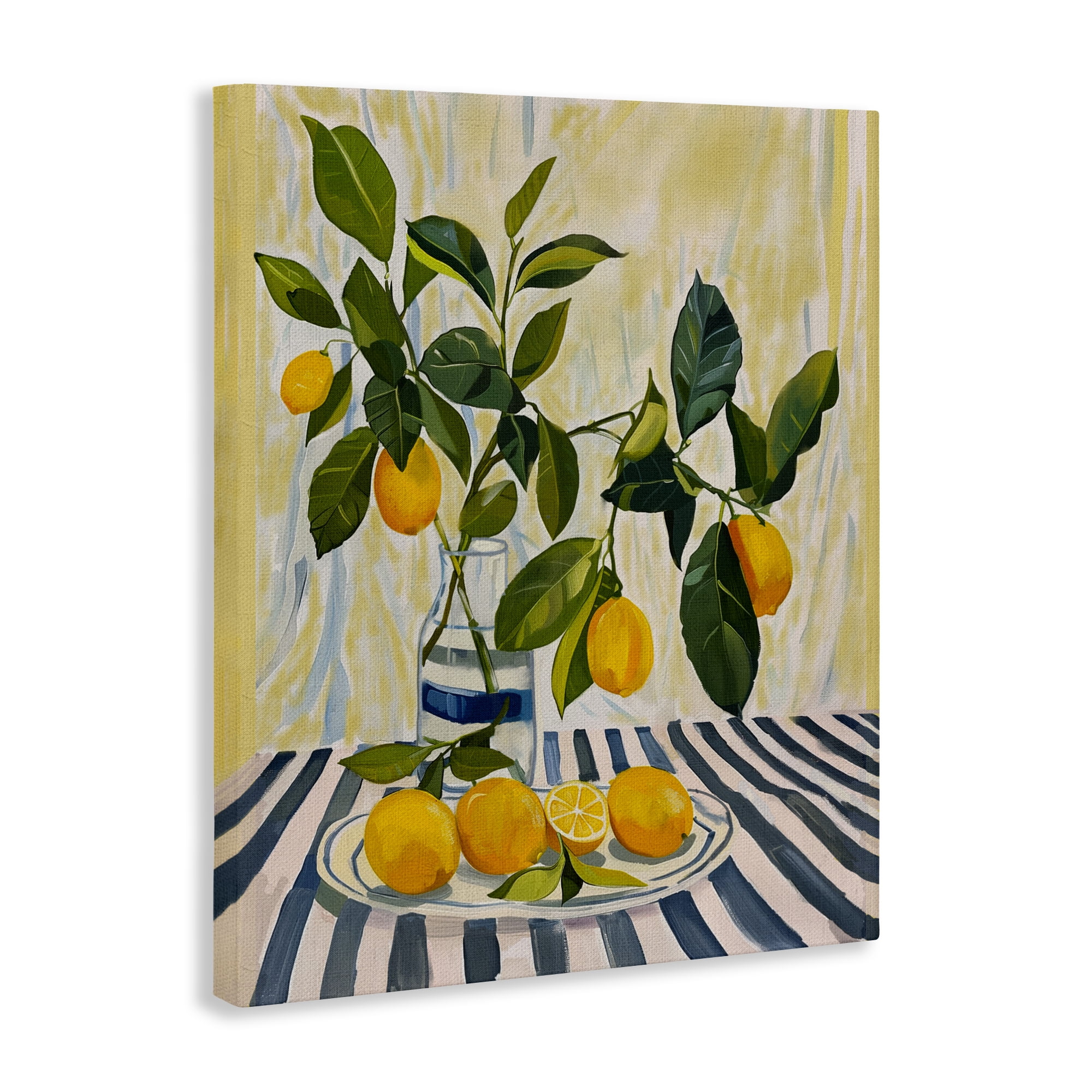 Stupell Industries Lemons on Striped Tablecloth Canvas Wall Art, design by Yen