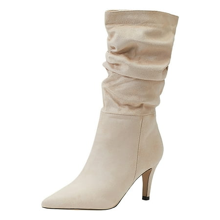 

Elegant Suede Slouch Winter Shoes Cowboy Boots for Women Ladies Fahion Dress Tall Boots Pull On High Heel Riding Boots for Women Suede Stiletto Long Booties