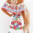 thumbnail image 3 of Women's Mexican Dress Summer Floral Print Off The Shoulder Sleeveless Beach Long Maxi Dress-White, 3 of 5