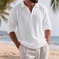 thumbnail image 2 of TOUMENY Men Linen Shirts Casual Long Sleeve Lightweight Breathable Shirt Solid Button Down Loose Fit Vacation Beach Summer Fall Tops White L, 2 of 7