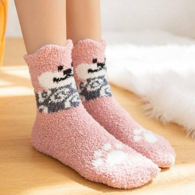 5 Pacs Womens Fuzzy Slipper Socks,Shiba inu Fluffy Cabin Warm Soft Fleece  Winter Stocking Stuffer Cozy Comfy Thick Sleep Adult Home Christmas Gift  Socks Knit Cabin Cozy Crew Soft Socks 