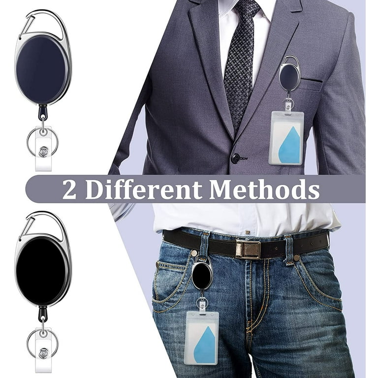 12 Pieces Retractable Badge Holders Metal ID Badge Reel with Clip and Key  Ring, Solid Color Nursing Name Badge Holder and 12 Waterproof Vertical ID