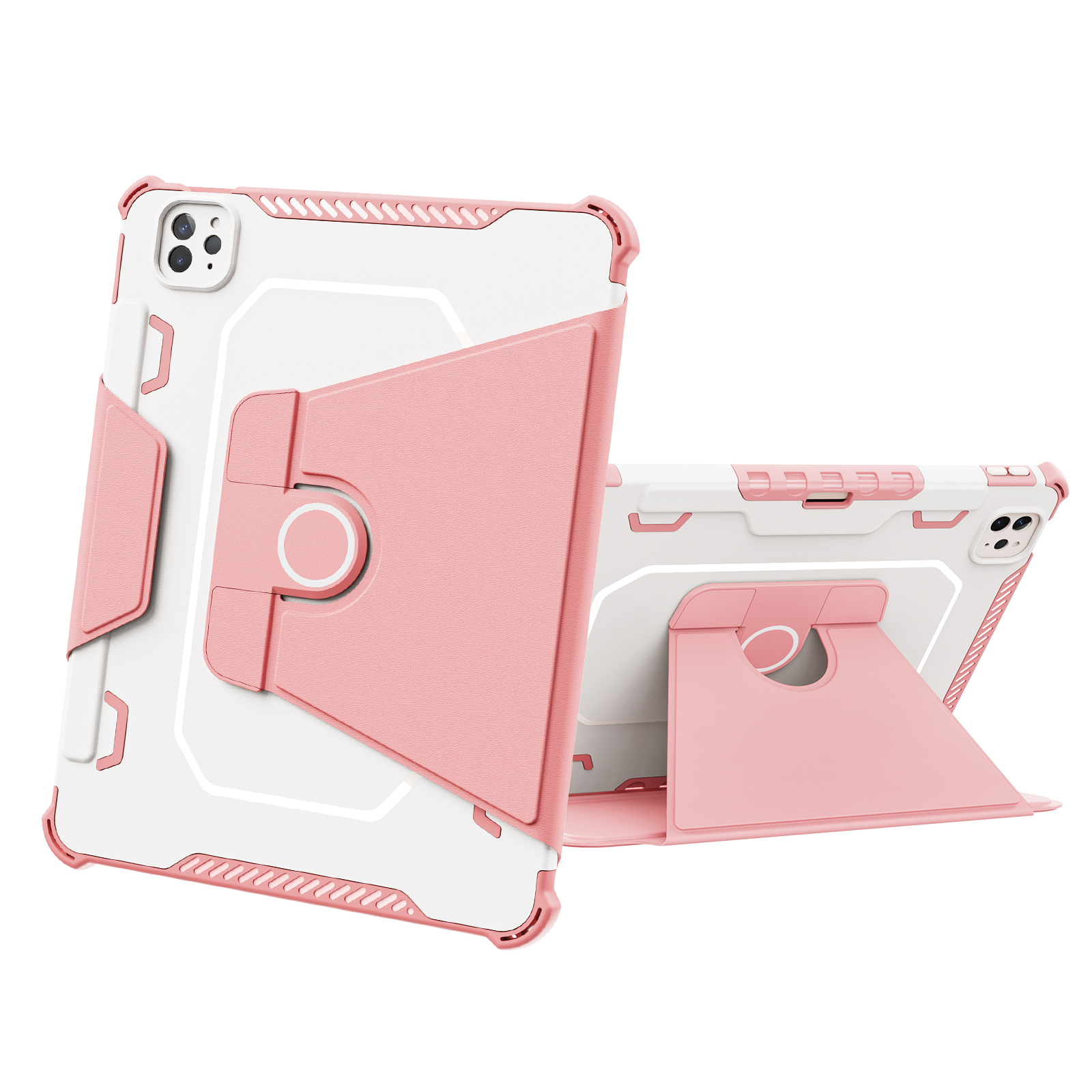 Dteck Case for iPad Pro 11" 4th/3rd/2nd/1st Gen (2022/2021/2020/2018),iPad Air 5th 4th Gen Magnetic Leather Shockproof Rubber Rugged Case Rotatable Kickstand with Pencil Holder Heavy Duty Cover,Pink