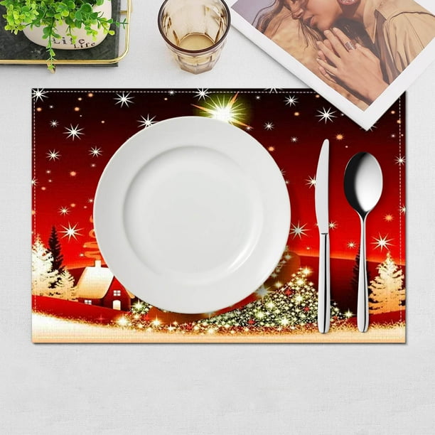 Juego de 4 Manteles Individuales de Navidad • Manteles de mesa navideños para la decoración del comedor • Manteles individuales lavables festivos