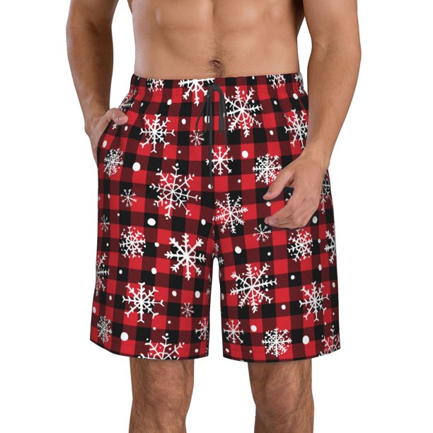 Fotbe Buffalo Plaid Snowflakes Trajes de Baño Estampados para Hombre, Shorts de Verano de Secado Rápido, Ropa de Playa, Bañadores-Large