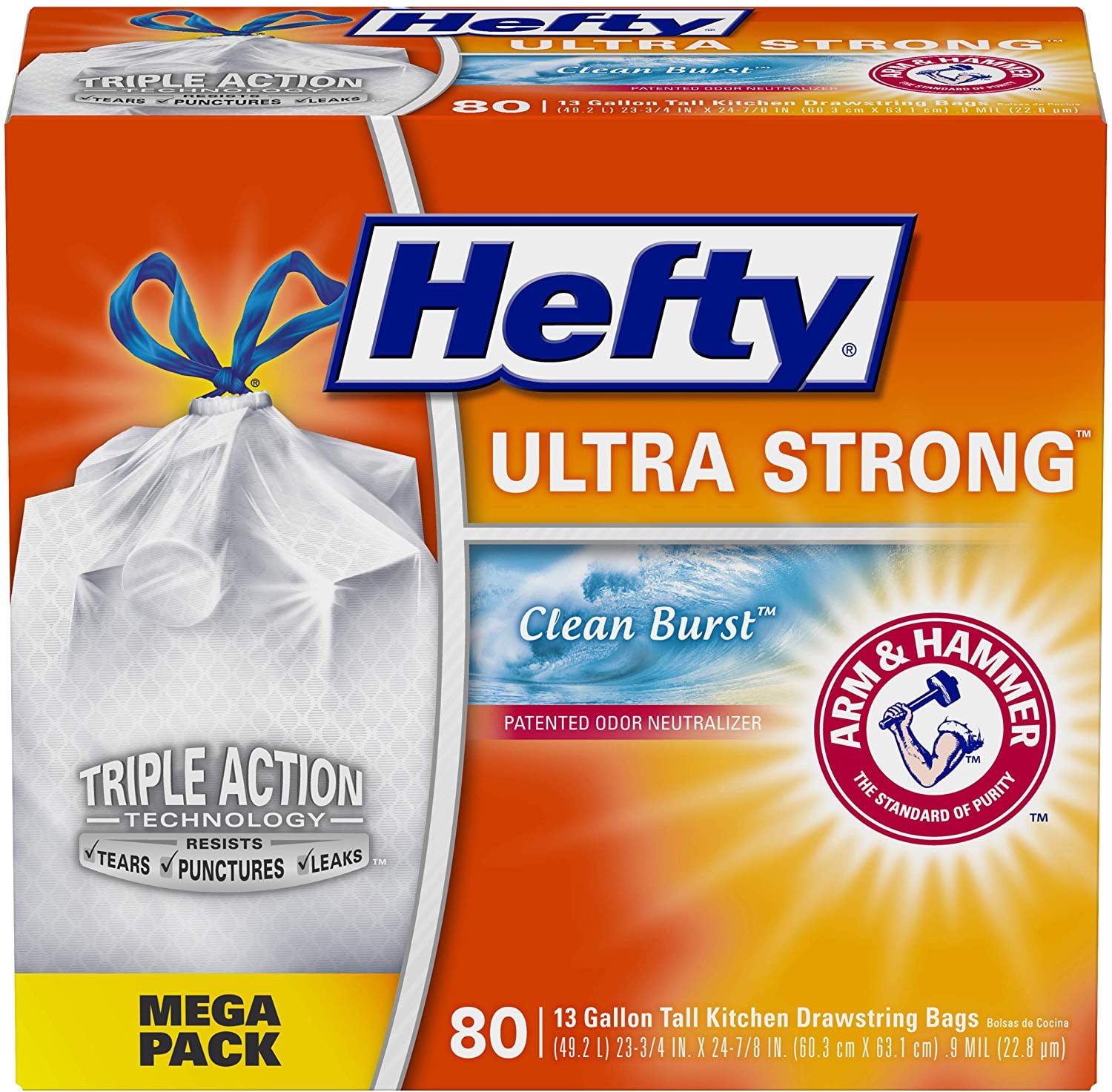 Pack of 1 Black 80 Count Hefty Ultra Strong Tall Kitchen Trash Bags