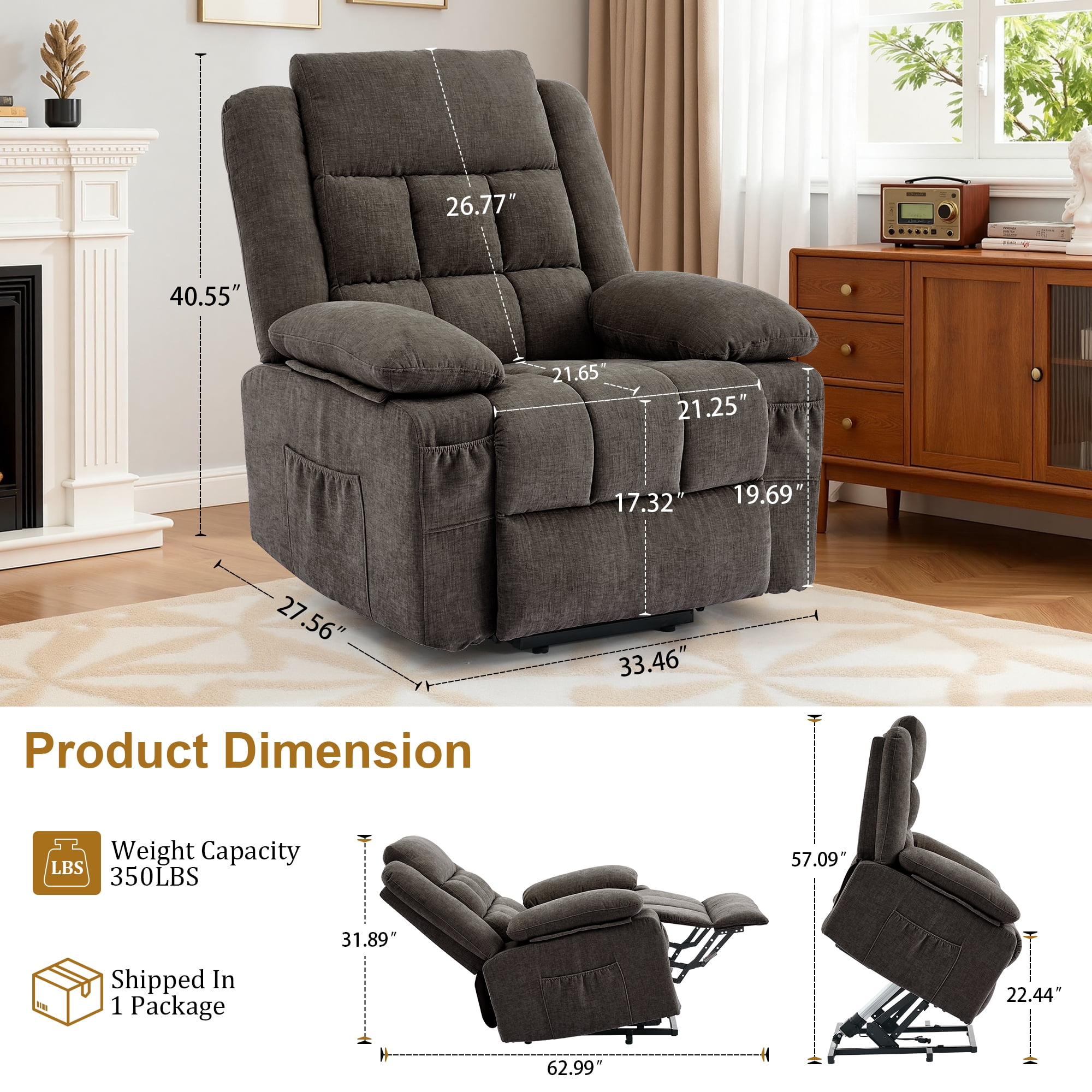 Korser Power Lift Recliner for Elderly with Heat and Massage Recliner Chair with Infinite Position Electric Lift Chair for Living Room,Brown