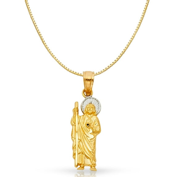 14K Two Tone Gold Jesus Religious Charm Pendant with 0.6mm Box Chain Necklace - 16"