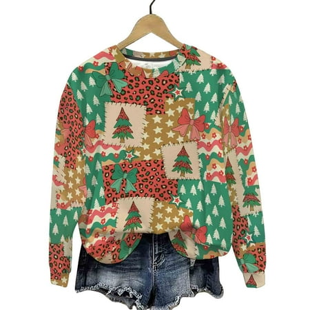 asdoklhq Oversized Sweatshirt for Womens Christmas Print Oversized Sweatshirts Fall Fashion Long Sleeve Sweatshirt White M