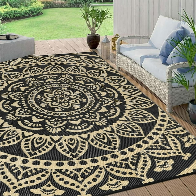 Outdoor Rug ;x; Reversible Boho Plastic Straw Patio Deck Camping Rugs Indoor Outdoor Portable RV Mat Carpet for Outside Porch Balcony Backyard Beach Pool