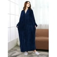 thumbnail image 3 of AMITOFO Womens Zip Up Fleece Robe Warm Loose Flannel Fleece Bathrobe Plush Zipper Lounger Robe for Ladies 2XL-3XL & Navy Blue, 3 of 8