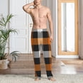 thumbnail image 5 of Uemuo Orange Plaid Pattern Men's Wide Leg Palazzo Lounge Pants with Pockets Light Weight Loose Comfy Casual Pajama Pants-X-Large, 5 of 9