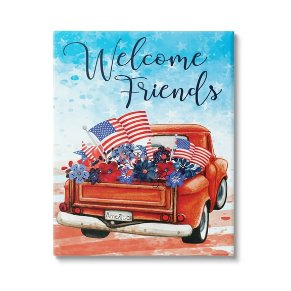 Stupell Welcome Friends Americana Pickup Truck Holiday Painting Gallery Wrapped Canvas Print Wall Art