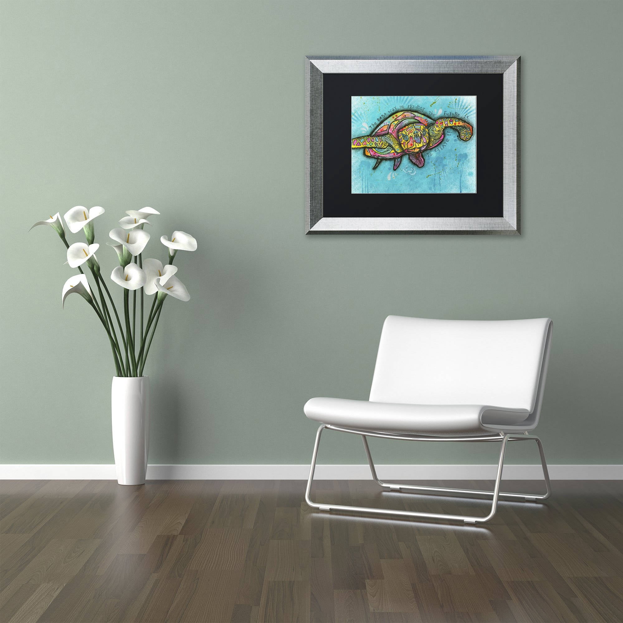 "Turtle" Canvas Art by Dean Russo, Black Matte, Silver Frame