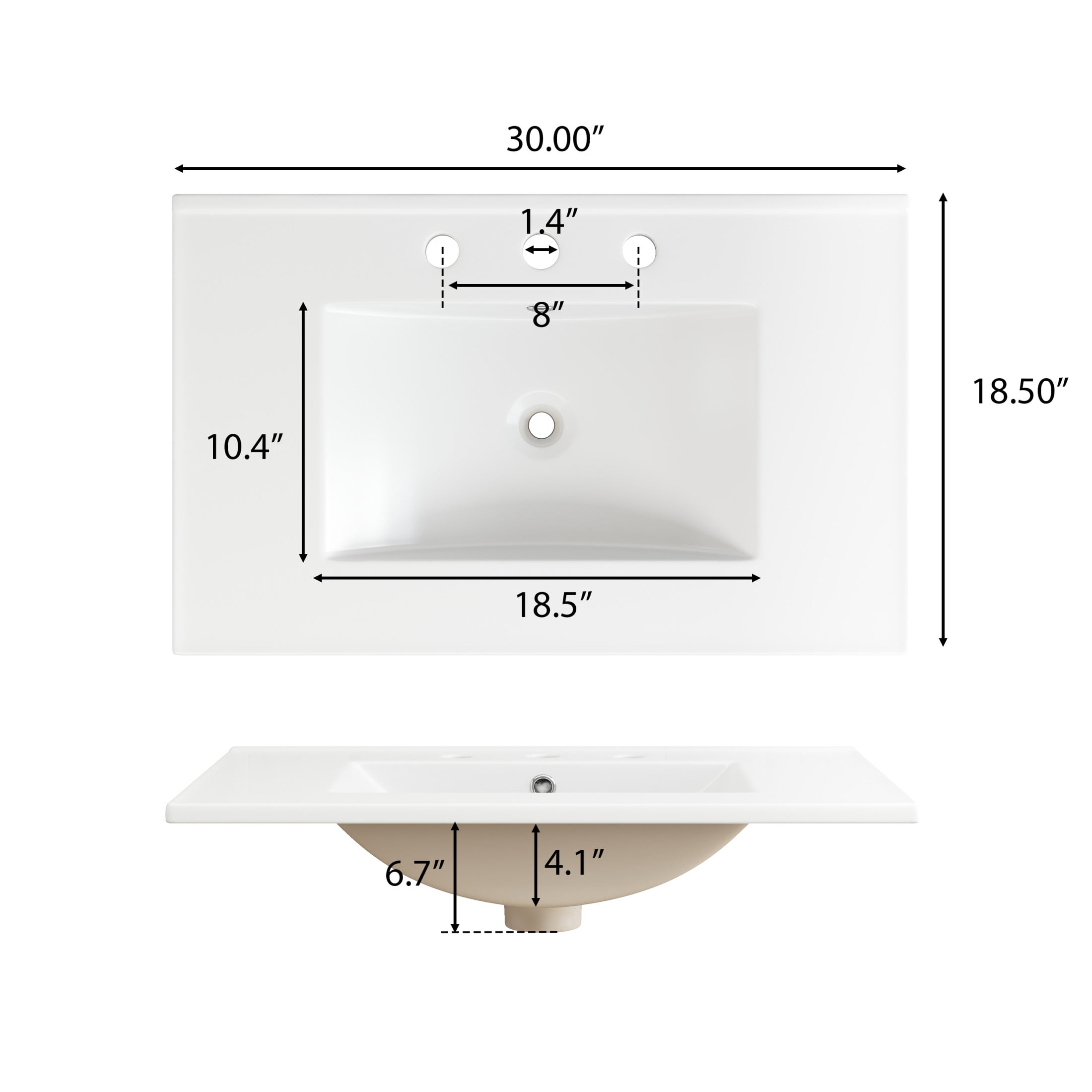 Christopher Knight Home 30" Bathroom Vanity, Fluted Cabinet with Ceramic Sink, Hidden Storage, Walnut