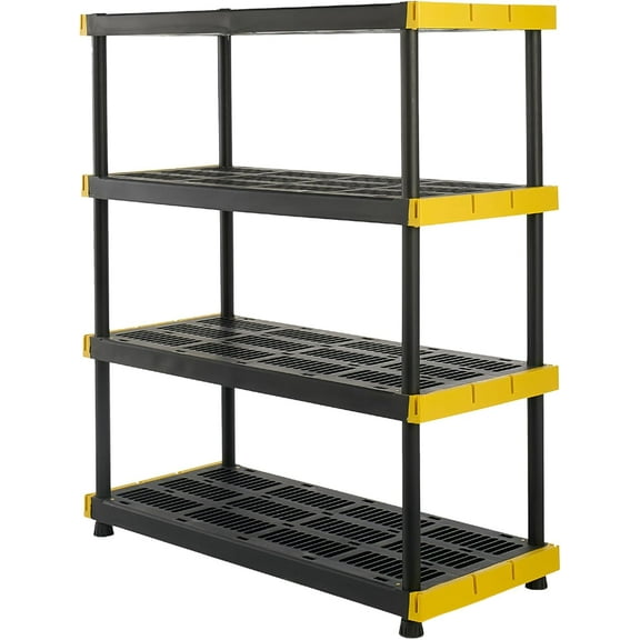 4-Tier Heavy Duty Plastic Storage Shelving Unit, 200 lbs per Shelf, Black & Yellow